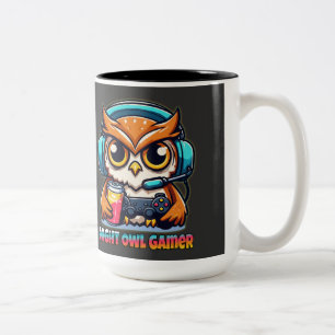 Nacht-Eulen-Gamer-Maskottchen Lustige Gaming-Illus Zweifarbige Tasse