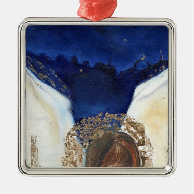 Nacht got der Engel seine Flügel 2014 Silbernes Ornament (Vorne)