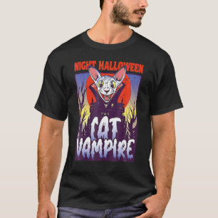 Nacht Halloween Katze Vampir Trinke Blut Vampir T-Shirt