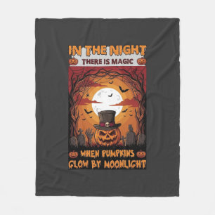 Nacht Halloween Kürbis Zylinder Fledermäuse Friedh Fleecedecke