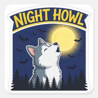 Nacht-Heul-Husky-Halloween-Hundeaufkleber Quadratischer Aufkleber