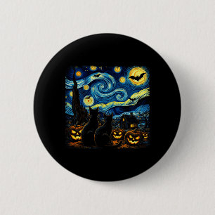 Nacht-Himmel-Kunst Schwarze Katzenliebhaber Grusel Button