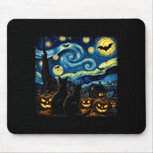 Nacht-Himmel-Kunst Schwarze Katzenliebhaber Grusel Mousepad