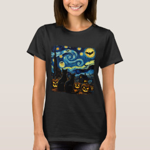 Nacht-Himmel-Kunst Schwarze Katzenliebhaber Grusel T-Shirt