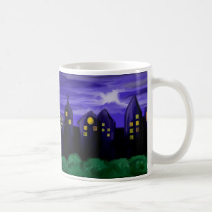 Nacht-Himmel-Stadt-Wolkenkratzer-Leinwandkunst Kaffeetasse