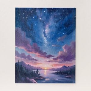 Nacht Himmel   Sternensee Lila Aquarell