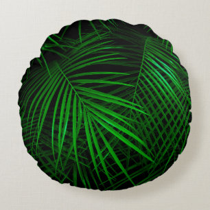 Nacht im Regenwald. Palm-Blätter beleuchtet mit Rundes Kissen