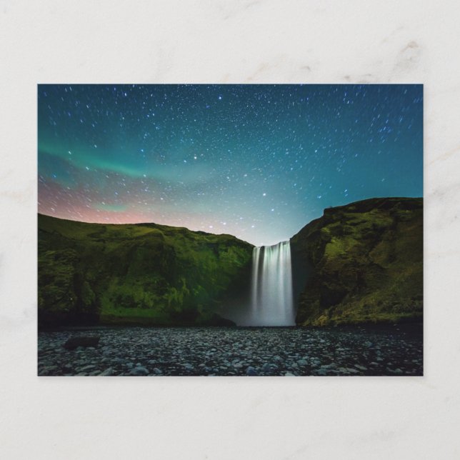 Nacht im Skógafoss Postkarte (Vorderseite)