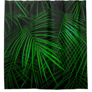 Nacht im tropischen Regenwald. Palm-Blätter beleuc Duschvorhang
