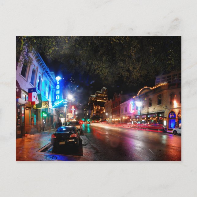 Nacht in 6th Street - Austin Texas Postkarte (Vorderseite)