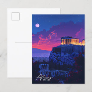 Nacht in Athen Griechenland Vintage Reise Postkarte