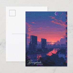 Nacht in Bangkok Thailand Vintage Reise Postkarte
