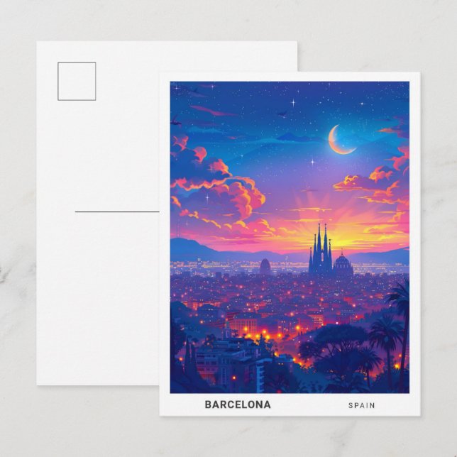 Nacht in Barcelona Spanien Reisen Postkarte (Vorne/Hinten)