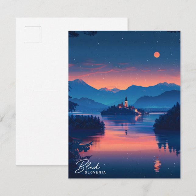 Nacht in Bled Slovenien Postkarte (Vorne/Hinten)