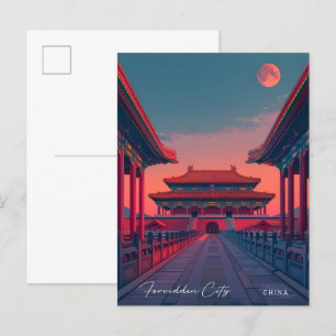 Nacht in der Verbotenen Stadt China Vintage Reise Postkarte