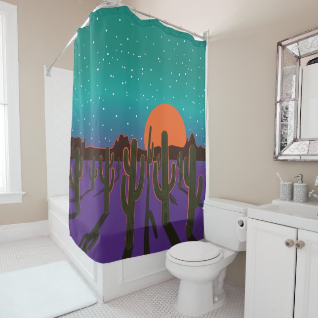 Nacht in der Wüste von Arizona Saguaro Cactus Duschvorhang (Beispiel)