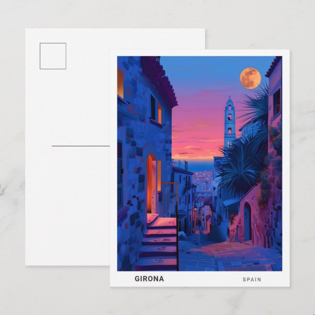 Nacht in Girona Spanien Reisen Postkarte (Vorne/Hinten)