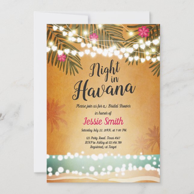 Nacht in Havanna Bridal Dusche Einladung Hot Night (Vorderseite)