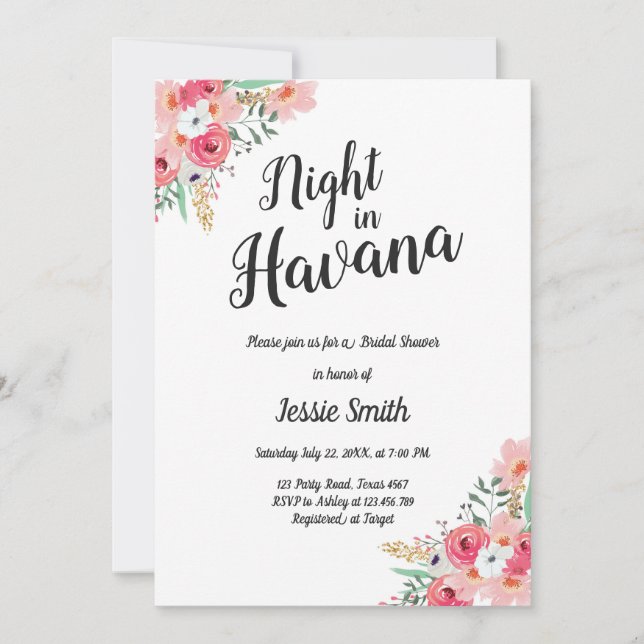 Nacht in Havanna Bridal Dusche Einladung Hot Night (Vorderseite)