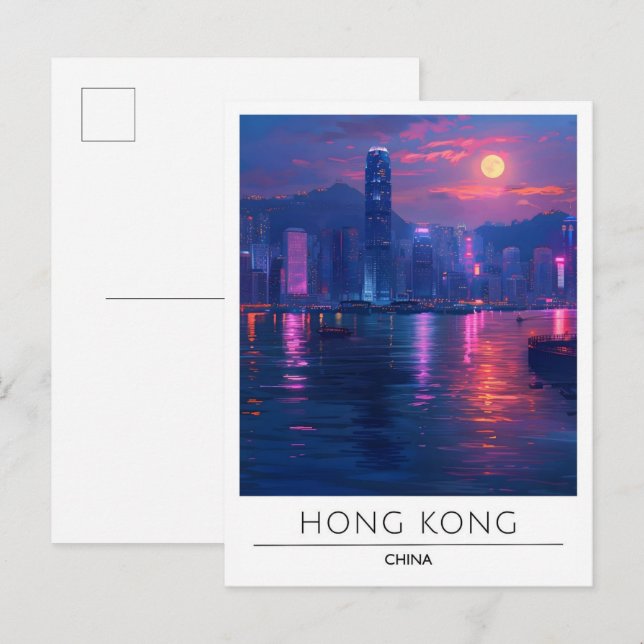 Nacht in Hong Kong China Travel Postkarte (Vorne/Hinten)