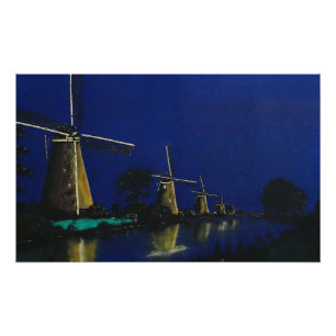 Nacht in Kinderdijk Fotodruck