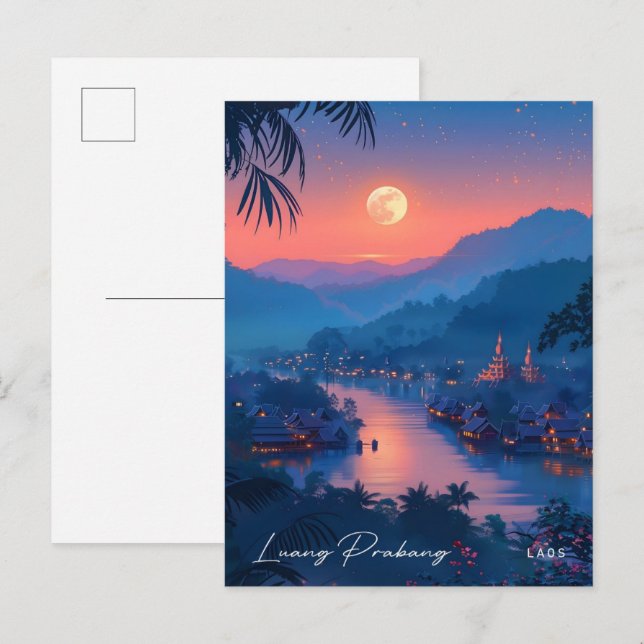 Nacht in Luang Prabang Laos Vintage Reise Postkarte (Vorne/Hinten)