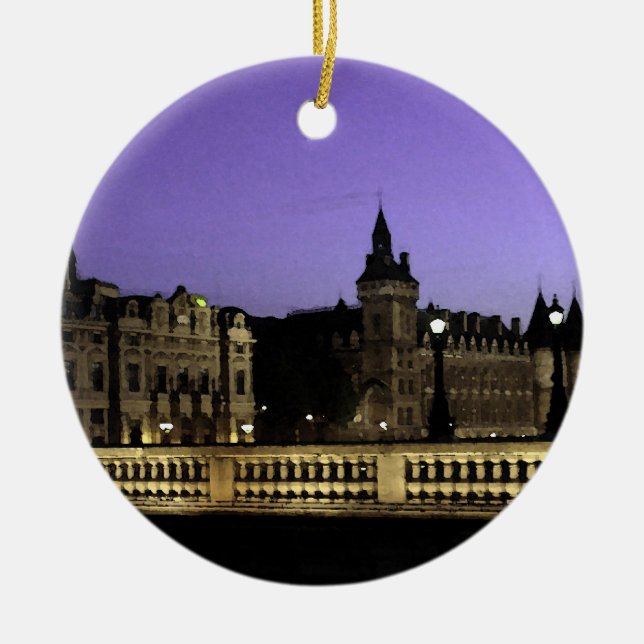 Nacht in Paris-Aquarell Keramik Ornament (Vorne)