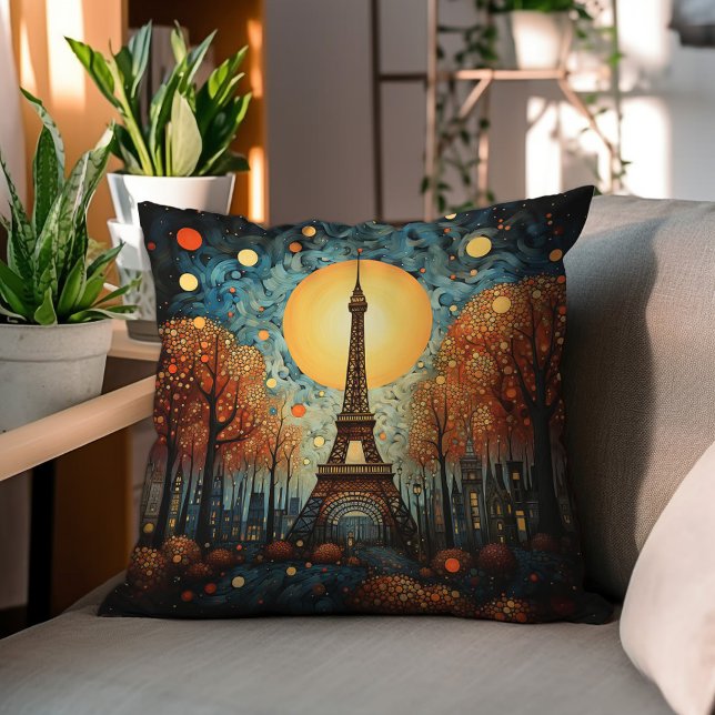 Nacht in Paris Mid Century Malerei Kissen (Von Creator hochgeladen)