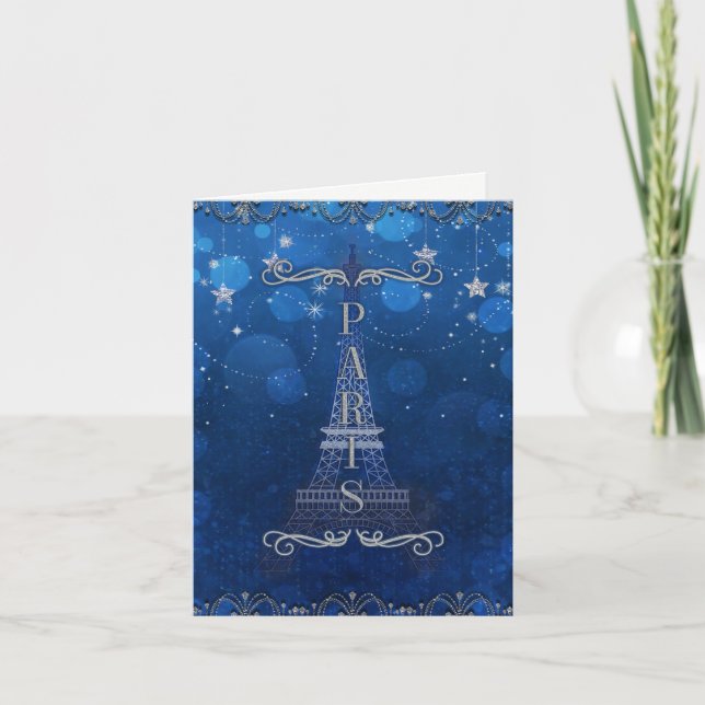 Nacht in Paris unter den Sternen Blau Vielen Dank Dankeskarte (Vorderseite)