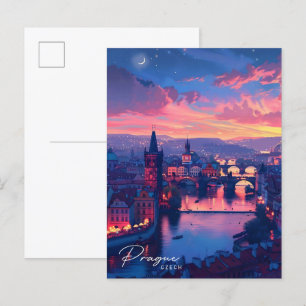 Nacht in Prag Tschechische Reise Postkarte