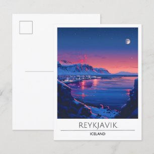 Nacht in Reykjavik Island Reisen Postkarte
