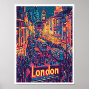 Nacht London England Vintage Reiseillustration Poster