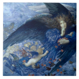 Nacht mit ihrem Sternenzug (Engel mit Cherubim) Fliese