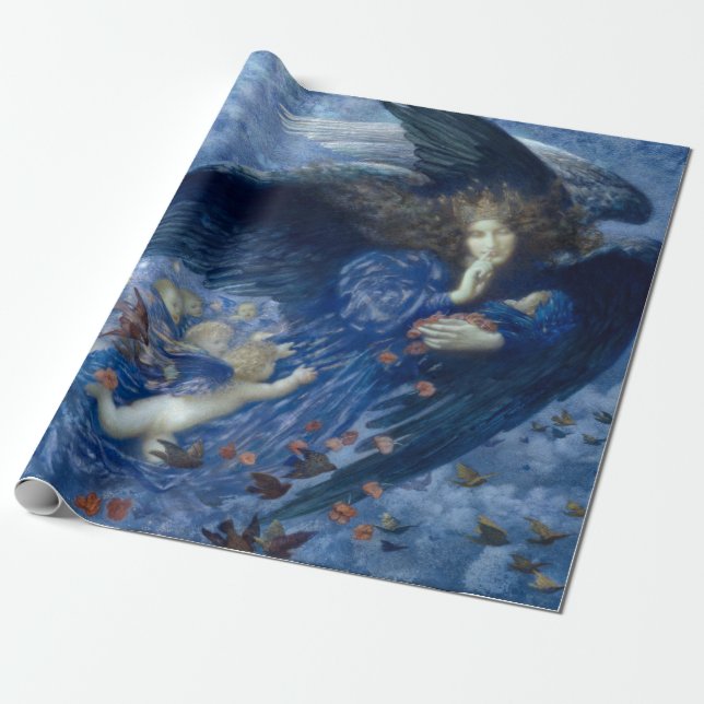 Nacht mit ihrer Train of Stars (Engel mit Cherubs) Geschenkpapier (Ungerollt)