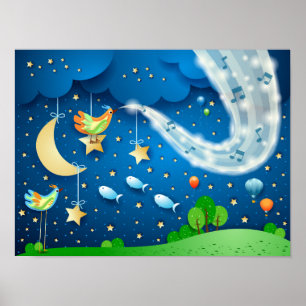 Nacht mit Musik und Vögeln Poster