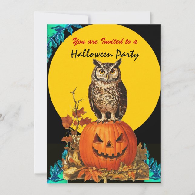NACHT OWL VOLLES MONDHALLOWEEN-PARTY EINLADUNG (Vorderseite)