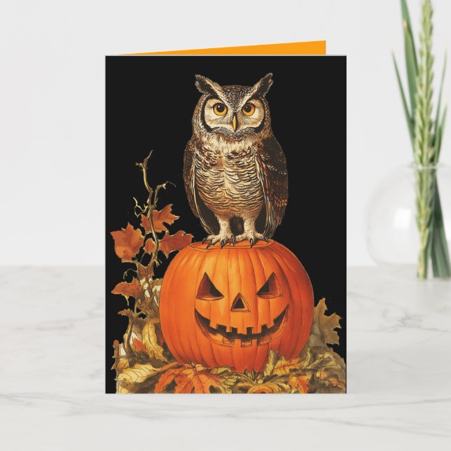 NACHT OWT AUF HALLOWEEN PUMPKIN- UND HERBSTÖCKEN KARTE (Vorderseite)
