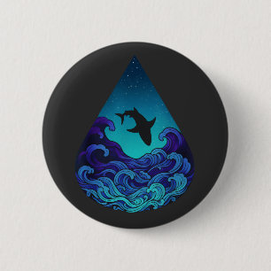 Nacht-Ozean-Hai-Silhouette-Tränen-Tropfen-Sternenm Button
