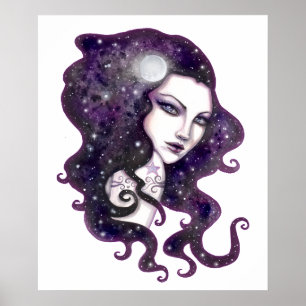 Nacht Skye Fantasy Frau Himmels Kunstwerk Poster