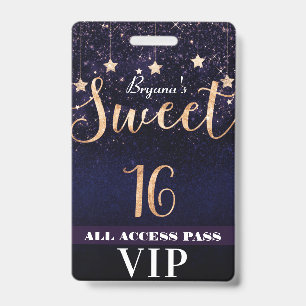 Nacht unter Sternen Gold Lila Sweet 16 VIP-Pass Ausweis