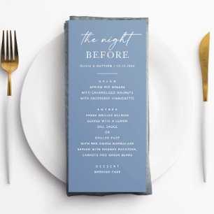 Nacht vorher. Dusty Blue Probe Dinner Template Menükarte