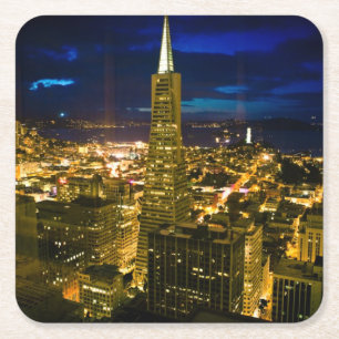 Nachtansicht von San Francisco. Rechteckiger Pappuntersetzer