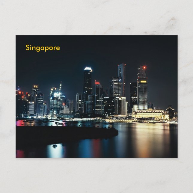 Nachtbeleuchtung in Singapur Postkarte (Vorderseite)