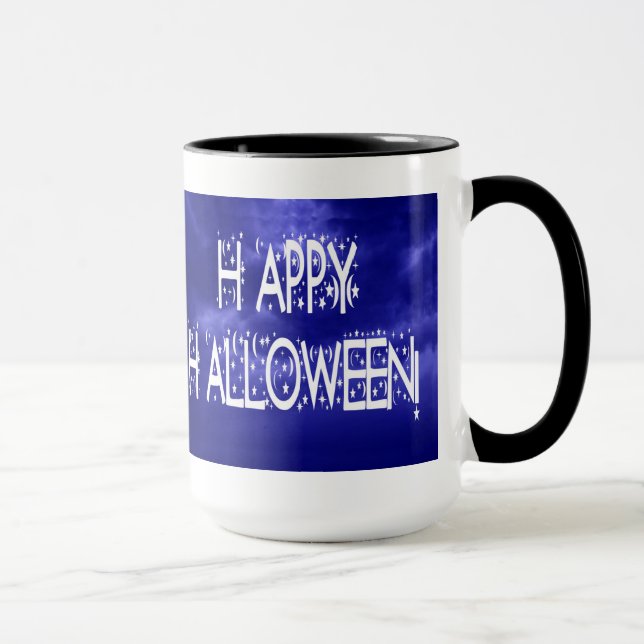 Nachtblauer Happy Halloween Text Tasse (Rechts)