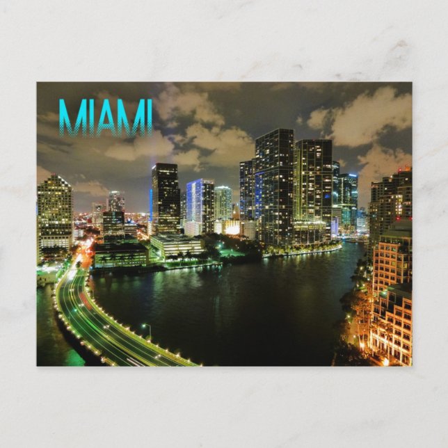 Nachtblick auf Brickell Skyline in Miami, Florida Postkarte (Vorderseite)