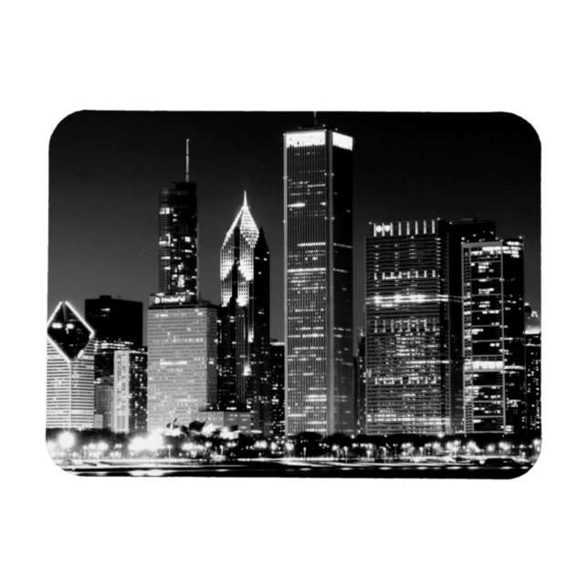 Nachtblick auf Chicagos berühmtes Stadtbild Magnet (Horizontal)