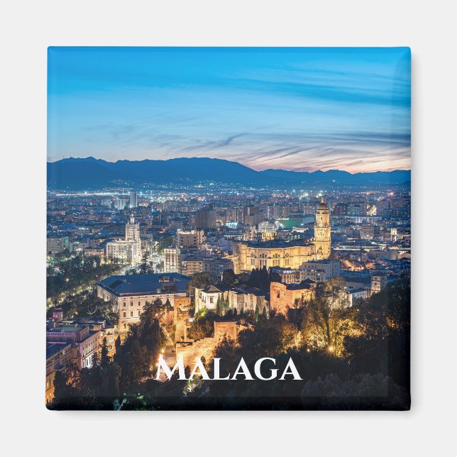 Nachtblick auf die Kathedrale von Malaga, Spanien Magnet (Vorne)