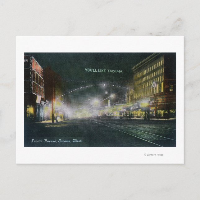 Nachtblick auf die Pacific Avenue Postkarte (Vorderseite)