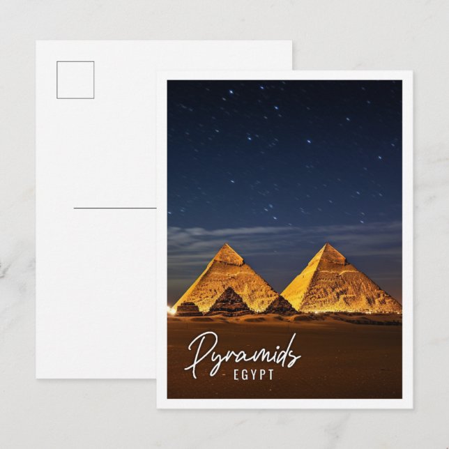 Nachtblick auf die Pyramiden von Gizeh Ägypten Postkarte (Vorne/Hinten)