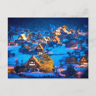 Nachtblick auf Shirakawa-go Postkarte